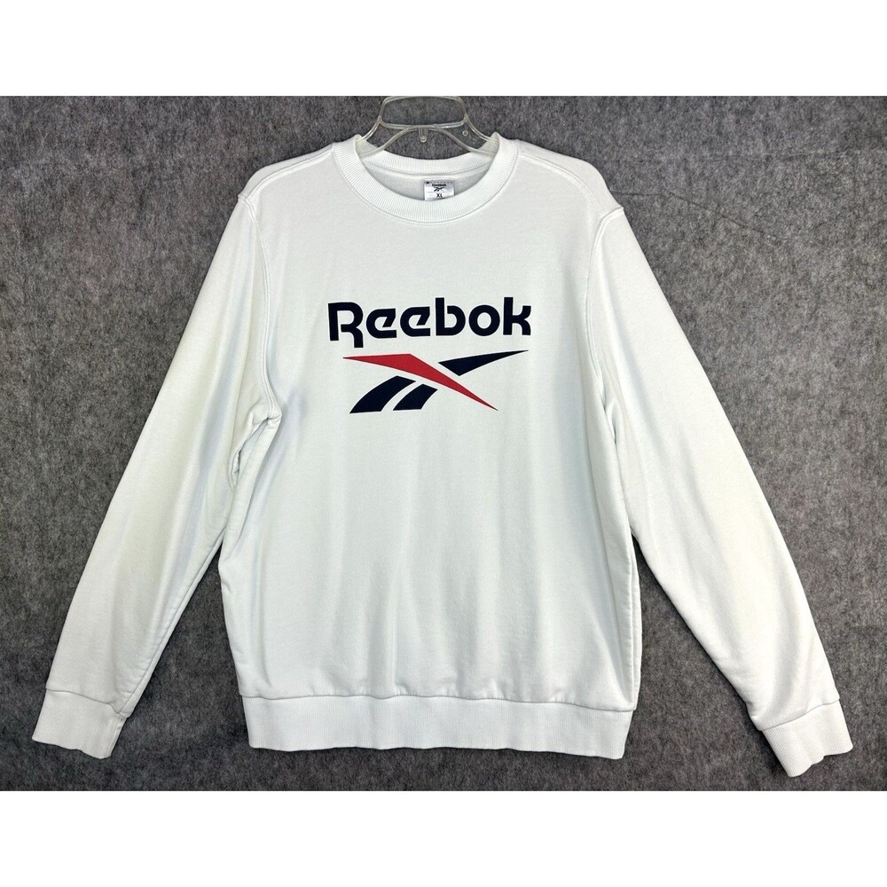 Reebok White Logo Pullover Men's XL Classic Athletic Crewneck Sweatshirt